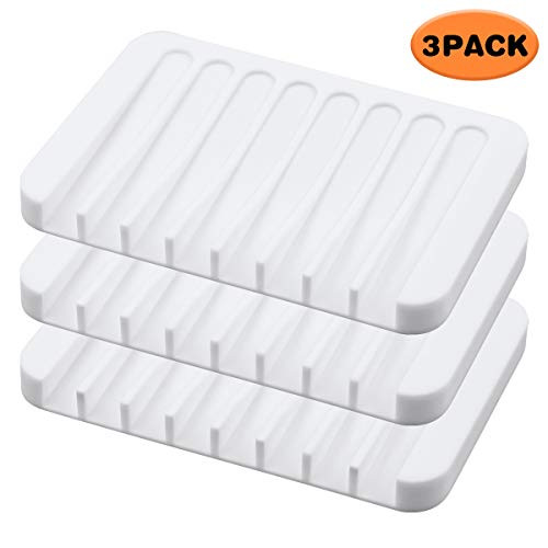 TOPSKY 3Pack Silicone Soap Dishes for Bathroom, Soap Holder Shower, Soap Saver, Self-draining Waterfall (White) TOPSKY 3Pack Silicone Soap Dishes for Bathroom, Soap Holder Shower, Soap Saver, Self-draining Waterfall (White)