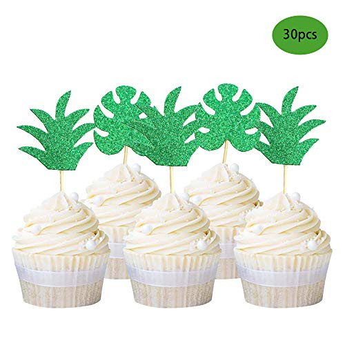 Green Pineapple Cupcake Toppers Picks Palm Leaves Cupcake Toppers Donut Toppers Decor Cake Decoration for Hawaiian Party Bridal Shower Tropical Summer Party Cake Decoration Luau Themed Party Supplie