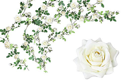 Luyue Artificial Flowers Silk Rose Garland Wedding Flowers Vines Fake Flowers Silk Roses Garland for Wedding Decorations (White)