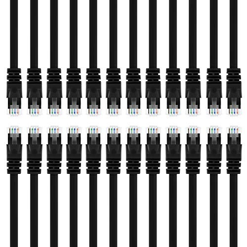 GearIt 24-Pack, Cat5e Ethernet Patch Cable 3 Feet - Snagless RJ45 Computer LAN Network Cord, Black