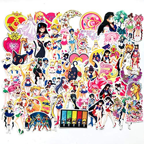 Sailor Moon Anime Girl Stickers Anime Cartoon Laptop Stickers Waterproof Skateboard Car Snowboard Bicycle Luggage Decal 75pcs Best Gift for Kids