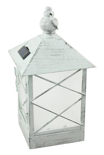 Moonrays 91165 Solar Powered Lantern, Amber LED Light, White Washed Metal