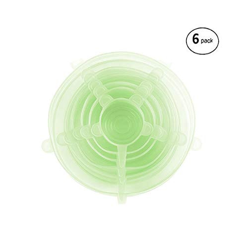 Silicone Stretch Lids Food Covers Silicone Reusable Durable and Expandable Lids Covers for Fresh Food & Leftovers Fit Various Shapes and Sizes Safe Silicone Stretch Lids - 6 Pack Green