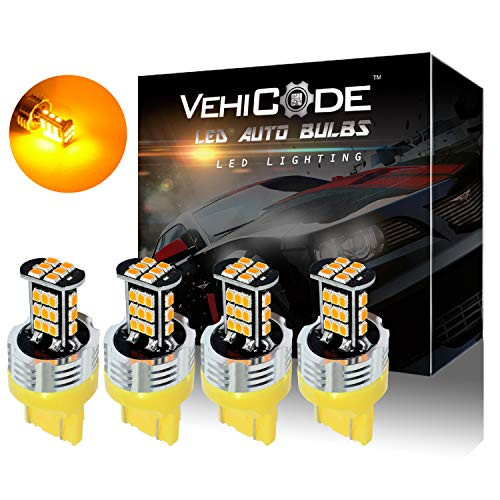 VehiCode Super Bright 1200 Lumens 7443 (7440/7444/T20/992/W21W/WY21W) LED Light Bulb (Amber/Yellow) Dual Function Replacement for Turn Signal, Side Marker Lights (4 Pack)