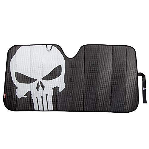 Plasticolor 003899R01 Marvel The Punisher Logo Black Matte Finish Car Truck or SUV Front Windshield Sunshade