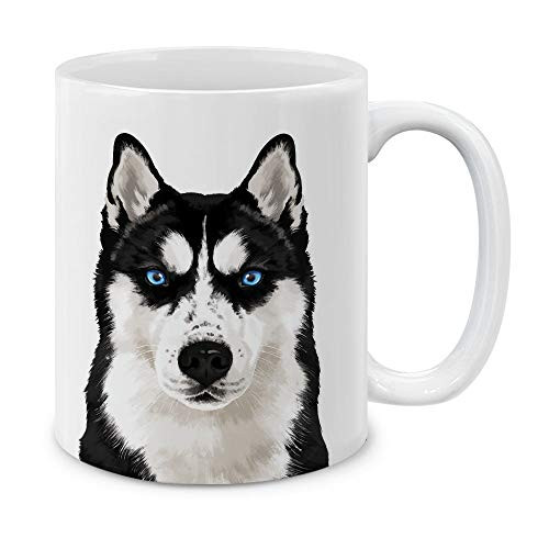 MUGBREW Cute Black Siberian Husky Dog Full Portrait Ceramic Coffee Gift Mug Tea Cup, 11 OZ MUGBREW Cute Black Siberian Husky Dog Full Portrait Ceramic Coffee Gift Mug Tea Cup, 11 OZ