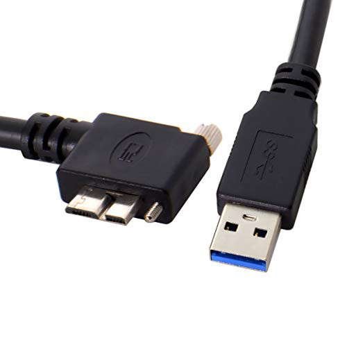 Cablecc 1.2m 90 Degree Left Angled Micro USB Screw Mount to 3.0 Data Cable for Industrial Camera
