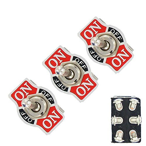 Etopars 3 X Car Auto Momentary Heavy Duty 20A 125V 15A 250V DPDT 6 Terminal Pin Metal ON/OFF/ON Rocker Toggle Switch