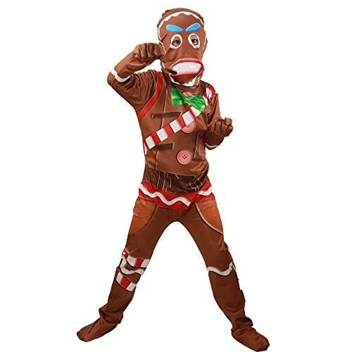 Children's Gingerbread Jumpsuit Kids' Cosplay Costume with Mask for Party Halloween Christmas(L) Brown