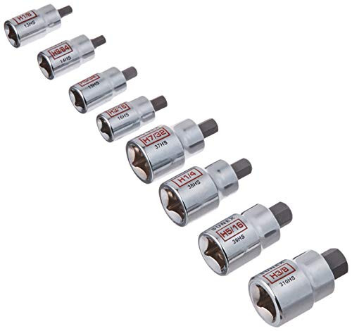 8Pc 1/4" & 3/8" Dr Chrome Stubby Hex Bit Socket Rail - SAE