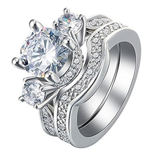 925 Silver White Sapphire Ring Set Wedding Engagement Propose Jewelry Size 6-10 (10)