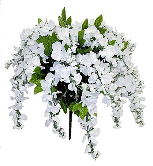 Admired By Nature GPB392-WHITE Artificial Wisteria Hanging Flowers Bush, White, 15 Stem, W.White-392