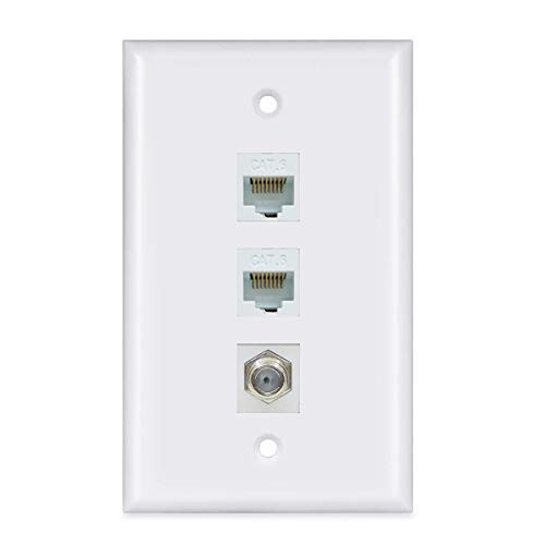 2 Ethernet and 1 Coax Wall Plate - Coax Cat6 Ethernet Wall Plate Female to Female with 2 Ethernet Port + 1 Coax F-Type Connector