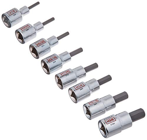 8Pc 3/8" Drive Chrome Hex Bit Socket Rail - SAE