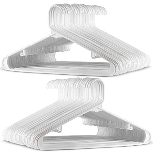 Standard White Plastic Hangers (60 Pack) Durable Tubular Shirt Hanger Ideal for Laundry & Everyday Use, Slim & Space Saving, Heavy Duty Clothes Hanger for Coats, Pants, Dress, Etc. Hangs up to 5.5 lbs