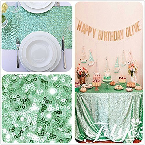 TRLYC Cute 50" 50" Sparkly Mint Table Clot Wedding Glitz Tablecloth Sequin Wedding Fabric on Sale