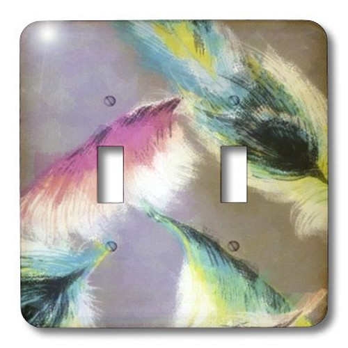 3dRose LLC lsp_38243_2 Abstract Pink Turquoise and Black Feathers Double Toggle Switch