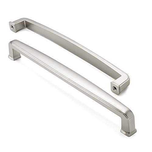 Cauldham 10 Pack Solid Kitchen Cabinet Handles (7-1/2" Hole Centers) - Drawer/Door Hardware - Style T765 - Satin Nickel