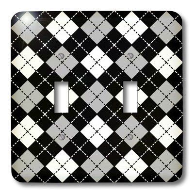 3dRose lsp_20420_2 Argyle Design Grey Black White Double Toggle Switch