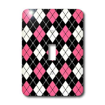 3dRose lsp_12118_1 Argyle Design Pink Black White Single Toggle Switch