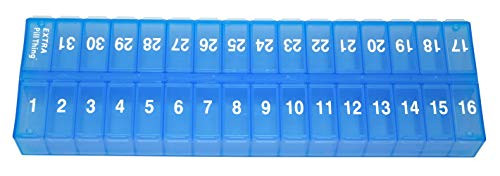 Once-a Day Monthly Pill Planner Organizer with Removable Lid for Easy Loading - Large Compartment Pill Box Stores Medications for an Entire Month Plus a Compartment for Extra Pills (Blue)