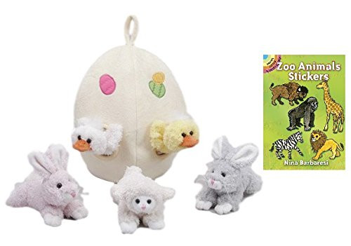 Unipak 12" Easter Egg Plush House with 5 Small Stuffed Animals (Two Ducks, Two Bunnies, Lamb) and Zoo Animals Stickers Book Unipak 12" Easter Egg Plush House with 5 Small Stuffed Animals (Two Ducks, Two Bunnies, Lamb) and Zoo Animals Stickers Book