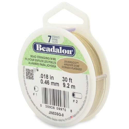 Beadalon 7-Strand Stainless Steel 0.018-Inch Bead Stringing Wire, 30-Feet, Silver Gold Color