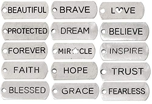 JGFinds Inspirational Message Charm Pendants, Silver Tone (50 Random Pieces)