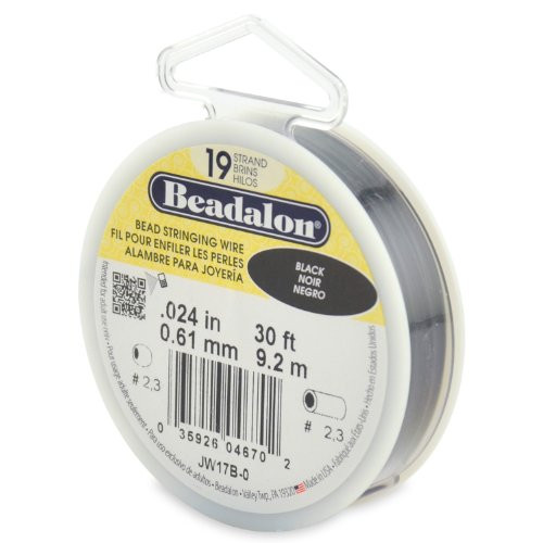 Beadalon 19-Strand 0.024" (0.61 mm) 30 ft (9.1 m) Black Bead Stringing Wire,