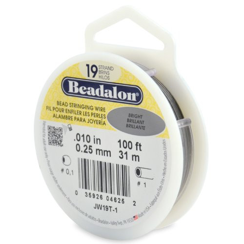 Beadalon 19-Strand 0.010" (0.25 mm) 100 ft (30.5 m) Bright Bead Stringing Wire,