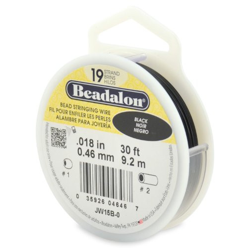 Beadalon 19-Strand 0.018" (0.46 mm) 30 ft (9.1 m) Black Bead Stringing Wire,