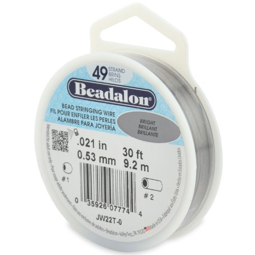 Beadalon 49-Strand 0.021" (0.53 mm) 30 ft (9.1 m) Bright Bead Stringing Wire,