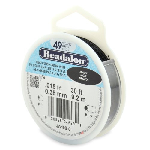 Beadalon 49-Strand 0.015" (0.38 mm) 30 ft (9.1 m) Black Bead Stringing Wire,