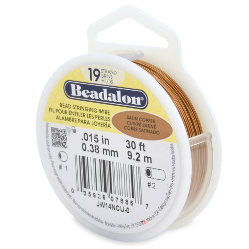 Beadalon 19-Strand Bead Stringing Wire, 0.015-Inch, Satin Copper, 30-Feet