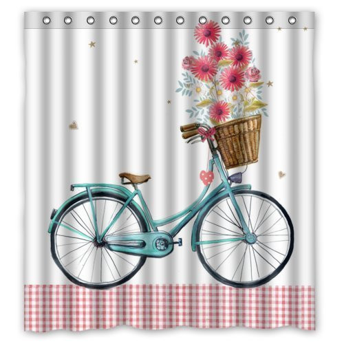 FMSHPON Blue Bicycle Flower Floral Butterfly Bathroom Polyester Fabric  Shower Curtain 66 x 72 Inches
