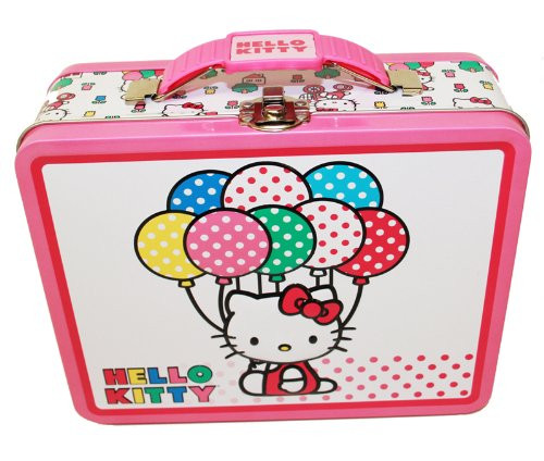 Hello Kitty Embossed Tin Lunch Box - White w/ Polka Dot Balloons