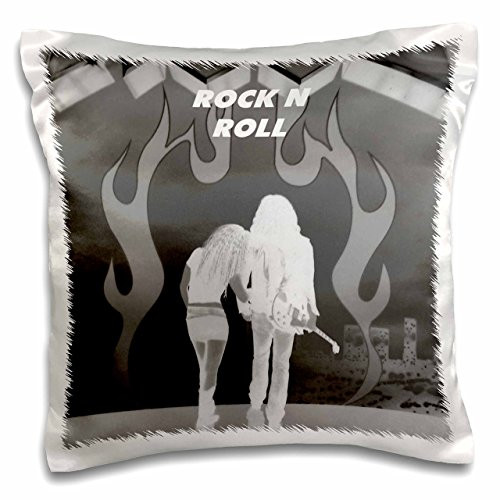 3dRose Black and White Rock and Roll-Pillow Case, 16 by 16" (pc_34991_1)