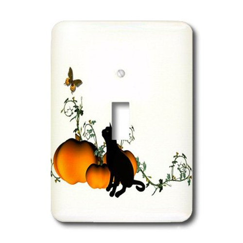3dRose LLC lsp_19391_1 Black Cat with Pumpkins and Butterfly - Single Toggle Switch