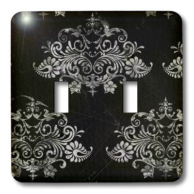 3dRose lsp_48541_2 Black Distressed Damask Toggle switch