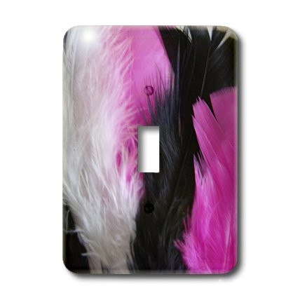 3dRose LLC lsp_38231_1 Black Pink and White Feathers In Soft White Frame, Single Toggle Switch