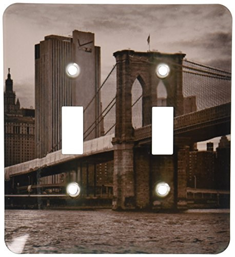 3dRose lsp_98343_2"Brooklyn Bridge, East River, Part Of Nyc Skyline In Sepia" Double Toggle Switch Multicolor