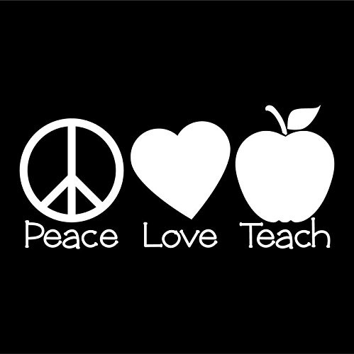 Peace Love Teach Apple Vinyl Decal Sticker | Cars Trucks Vans SUVs Windows Walls Cups Laptops | White | 5.5 Inch | KCD2400