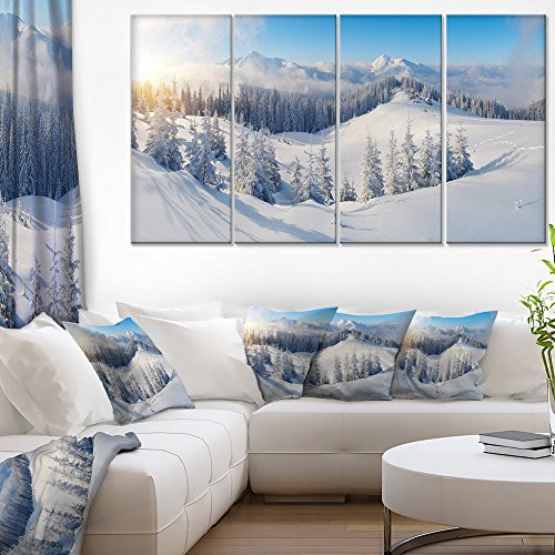 Designart Winter Mountains Panorama-Photography Canvas Print-48x28-4 Panels, 28'' H x 48'' W x 1'' D 4P, White Designart Winter Mountains Panorama-Photography Canvas Print-48x28-4 Panels, 28'' H x 48'' W x 1'' D 4P, White