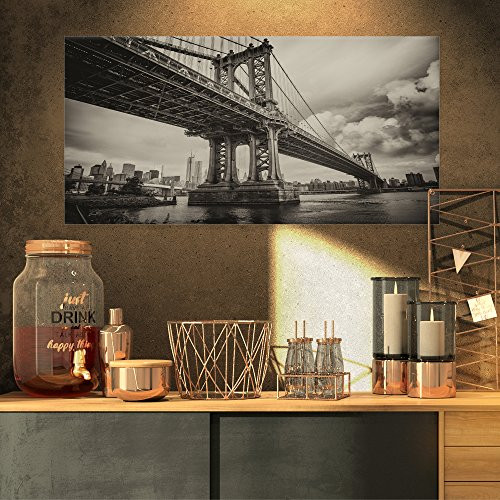 Designart PT9079-32-16 Manhattan Bridge in Dark Gray-Cityscape Photo Canvas Print-32x16, 32x16, Black Designart PT9079-32-16 Manhattan Bridge in Dark Gray-Cityscape Photo Canvas Print-32x16, 32x16, Black