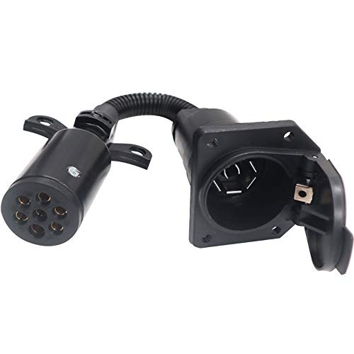 CARROFIX 7 Pin Round to 7 RV Blade Trailer Plug Adapter Vehicle End Trailer Light Connector