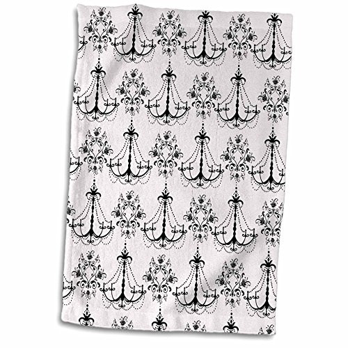 3D Rose Chic White and Black Chandeliers Towel, 15" x 22", Multicolor