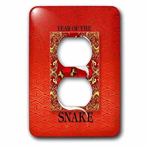 3dRose lsp_62905_6 Chinese New Years Year Of The Snake In Traditional Chinese Reds, Gold And Black 2 Plug Outlet Cover