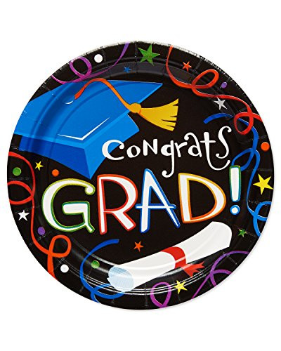 American Greetings Congrats Grad 8 Count Dessert Round Plate, Black