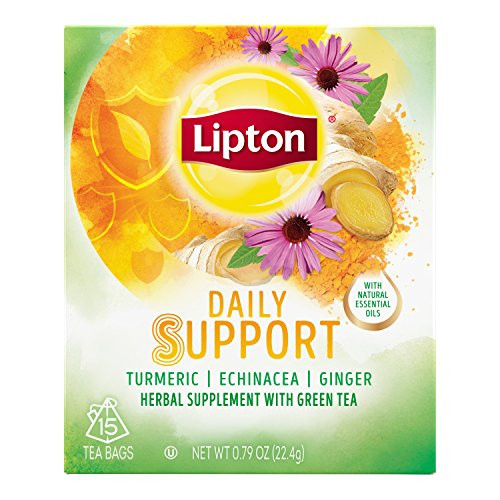 Lipton Herbal Supplement with Green Tea, Daily Support, 15 ct