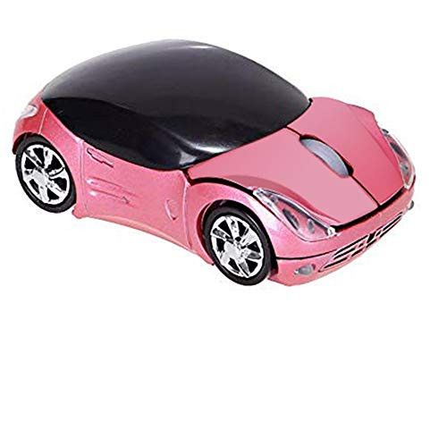 Usbkingdom 2.4GHz Wireless Mouse Cool 3D Sport Car Shape Ergonomic Optical Mice with USB Receiver for PC Laptop Computer Kids Girls Small Hands (Pink)